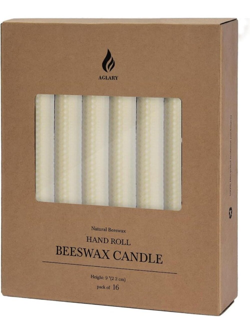 9" Hand-Rolled Beeswax Taper Candles - Cream Honeycomb, Eco-Friendly 16-Pack